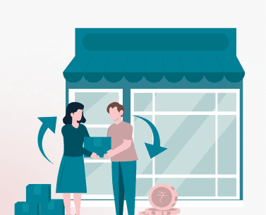 Seller handing package to a customer outside a Brindah storefront